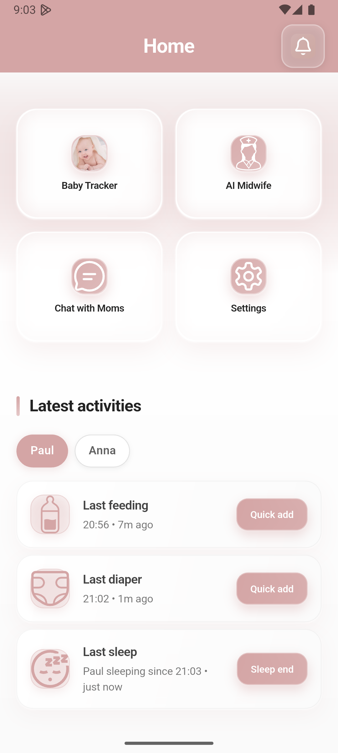 Baby Tracker Home Screen